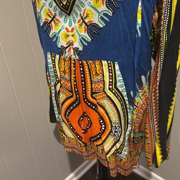 Earthbound Trading Co flowy Aztec print split neckline drawstring hoodie top. - Picture 5 of 6